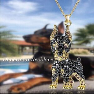 Doberman Rhinestone Necklace
